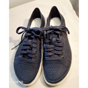 Crocs Navy Blue Perforated Lace-Up Sneakers W8 Casual Comfortable Shoes Rubber S